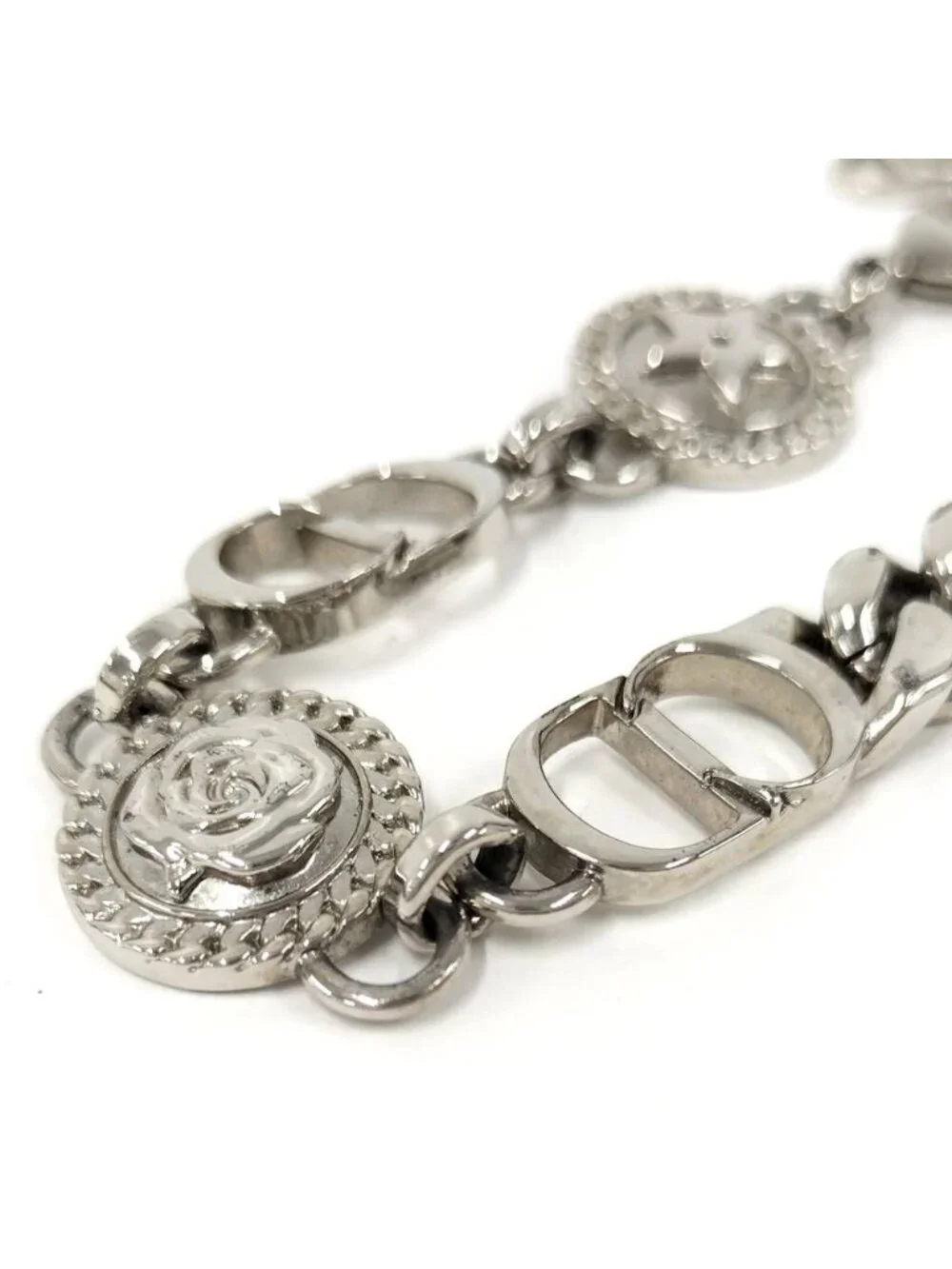 Dior Etoile CD Logo Motif Chain Bracelet Silver